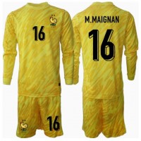 Camiseta Francia Mike Maignan #16 Portero Primera Equipación Replica Eurocopa 2024 para niños mangas largas (+ Pantalones cortos)